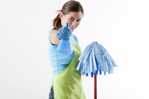Cleaner preparing for a deep cleaning appointment in a home interior