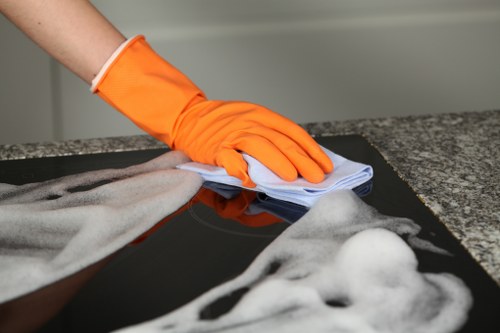 Professional office cleaning team in Roehampton reception area